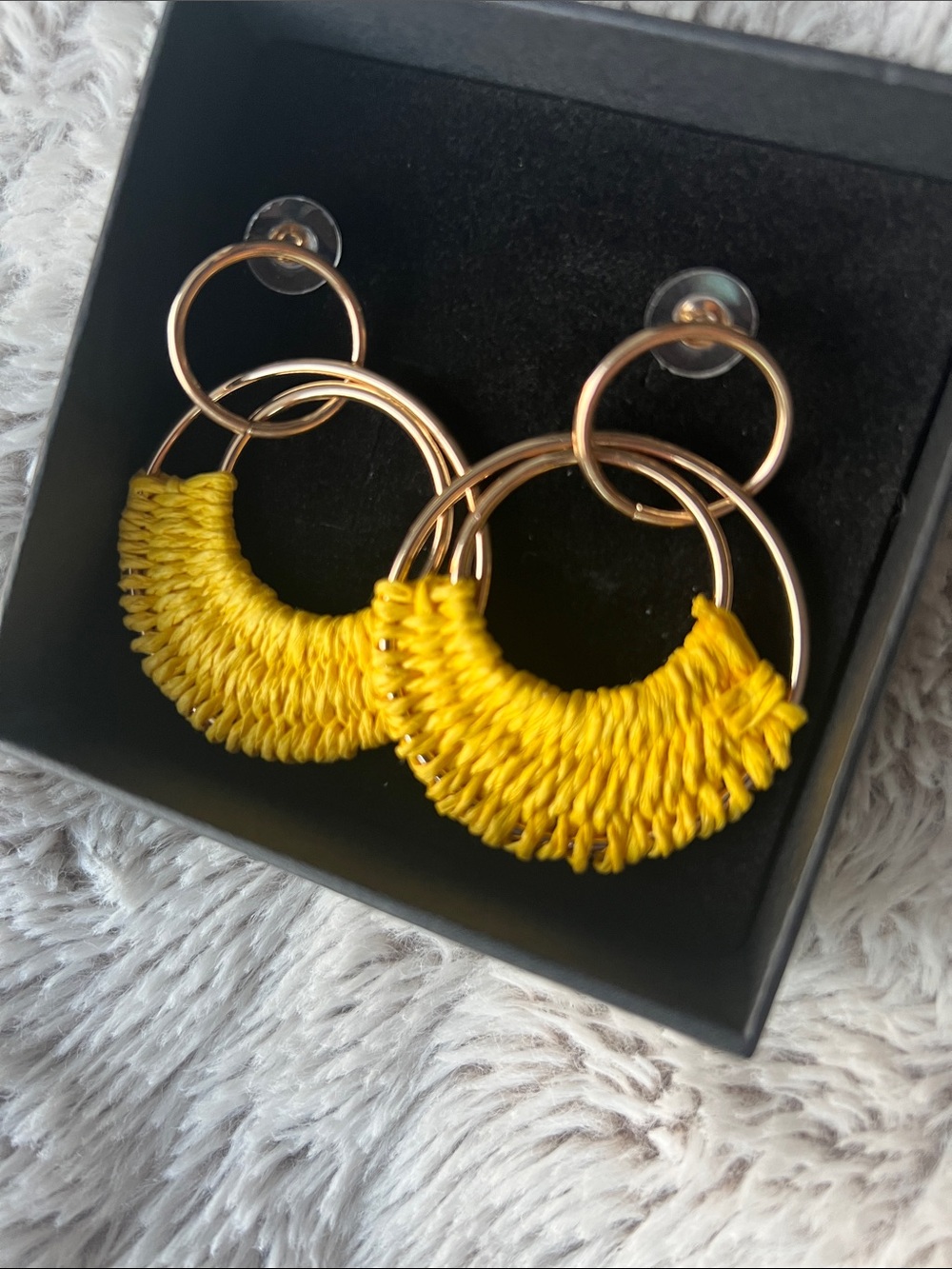Yellow Thread Wrapped Hoop Earrings - Picture 3 of 4